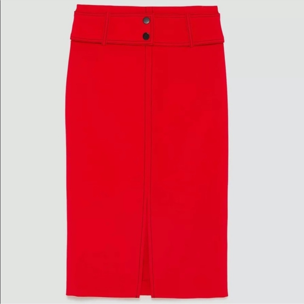 ZARA TOPSTITCHED PENCIL SKIRT - Picture 7 of 9